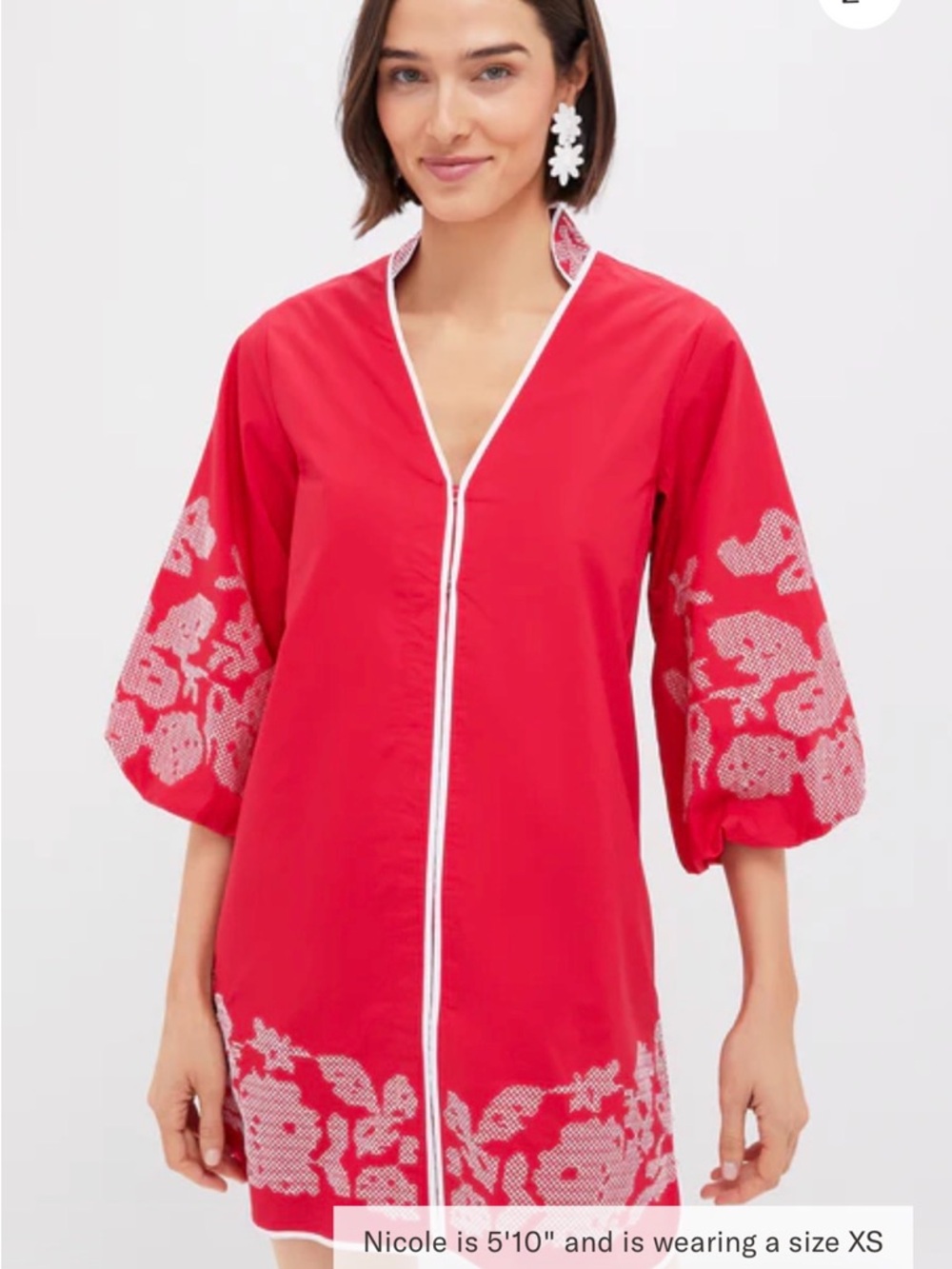 Red Mini Dress with Embroidered Sleeves